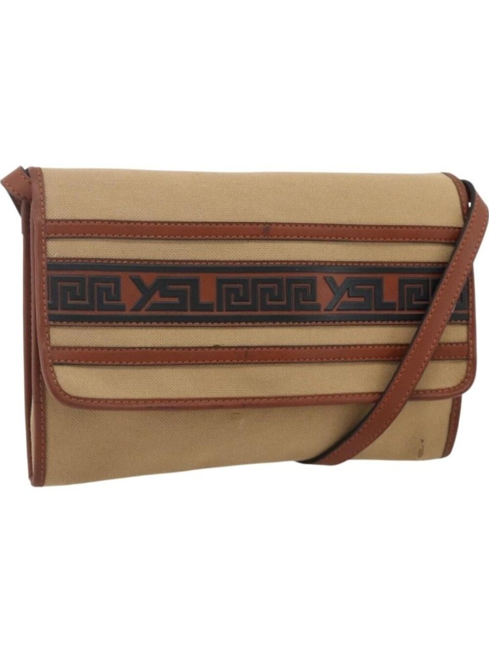 SAINT LAURENT Shoulder Bag Canvas Beige Gold